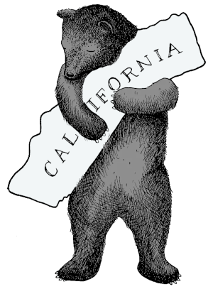 Illustration of a bear holding the state of California.